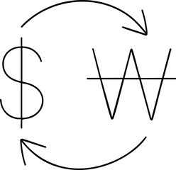Dollar to Won Exchange Line Icon