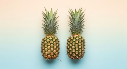 Obraz premium Two Fresh Pineapples on Gradient Background: Tropical Fruits Still Life