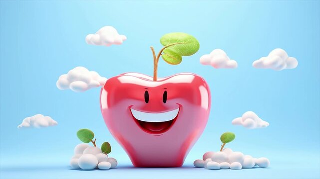 A cheerful dancing red apple
