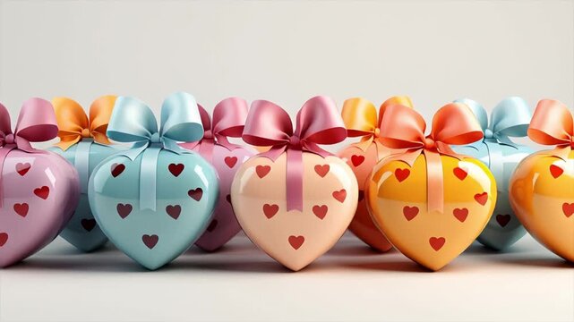 Multi-colored hearts with bows