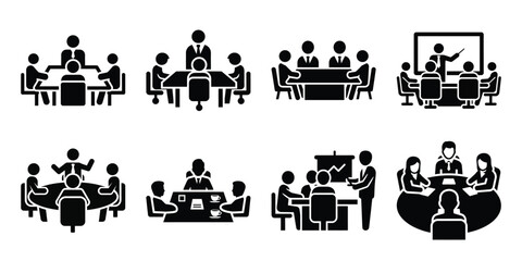 business meeting silhouette business vector icon bundle