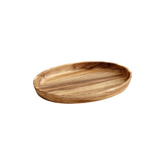  Empty oval wooden tray made of natural brown wood with smooth texture and clean minimalist kitchen serving style isolated on white background