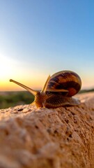 Snail on textured surface with blurred background
