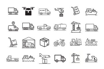 Collection of hand drawn icons representing logistics and delivery services