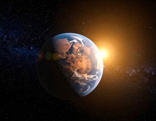 Fototapeta premium A view of a terrestrial planet and a star in space