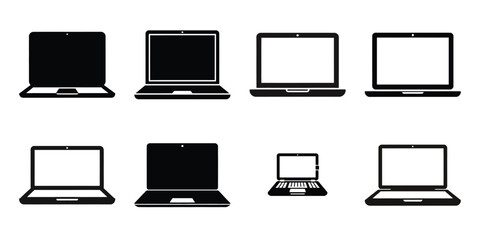 laptop silhouette business vector icon bundle