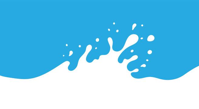 Milk Splash Wave Vector Background Template. Yogurt Stain Shape with Drips Graphic Border Frame. Pouring Cream Flow Flat Illustrations with Drops and Splashes on Blue Background