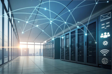 Empty modern office building interior corridor with glass architecture and perspective