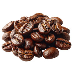 Close-up pile of roasted coffee beans, showcasing rich brown colors and textures against a black background