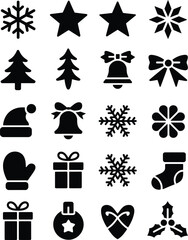 Holiday icons vector silhouette christmas snowflake