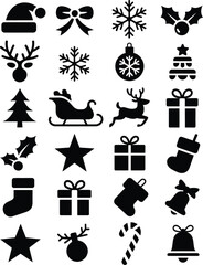 Christmas icons vector silhouette holiday santa hat