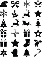 Christmas icons festive objects vector silhouette