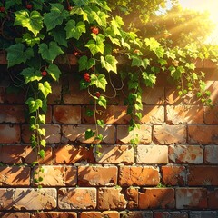 Ivy and Brick Wall in Sunlight