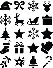 Christmas icons vector silhouette holiday