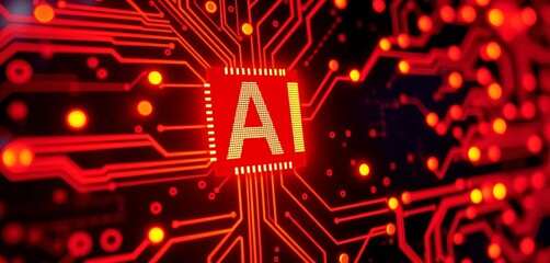 Close-up of glowing circuit board depicting AI network,  abstract background,  digital world