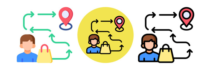 Customer Journey Icon Flat & Flat Line Style Collection Set