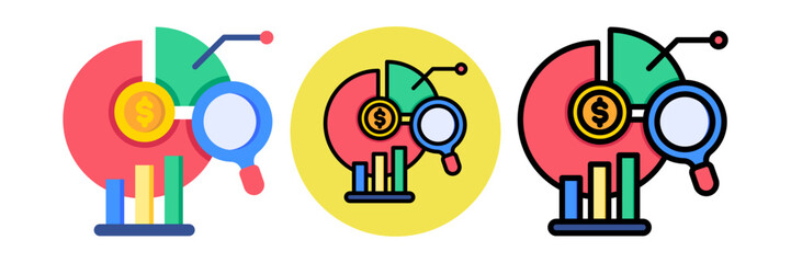 Market Analysis Icon Flat & Flat Line Style Collection Set