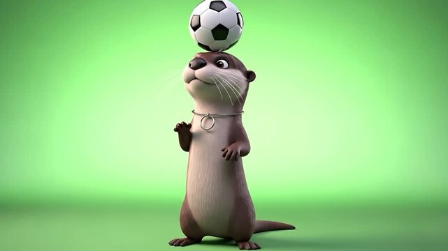 Otter Balancing a Soccer Ball on its Head animal cartoon