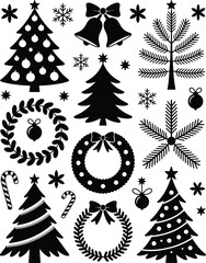 Christmas vector silhouette elements tree snowflake