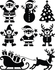 Christmas characters and sleigh santa claus snowman