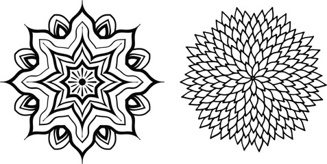 Intricate mandala vector, circular symmetrical pattern, detailed line art, transparent background