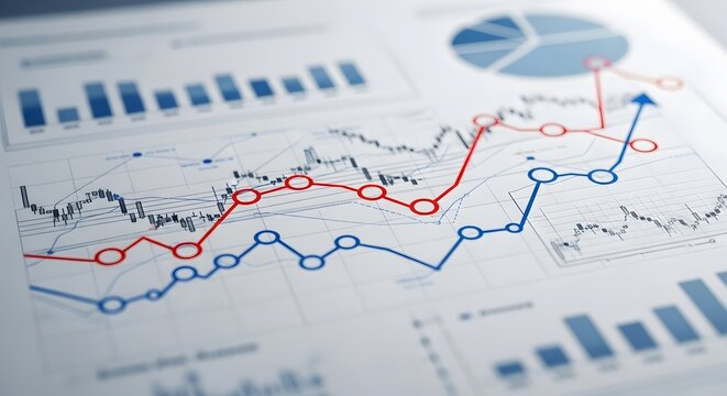 Analysis of Market Trends, Depicted in Rising and Falling Graphs, Showcasing Financial Data Patterns.