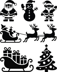 Christmas characters and objects vector silhouette
