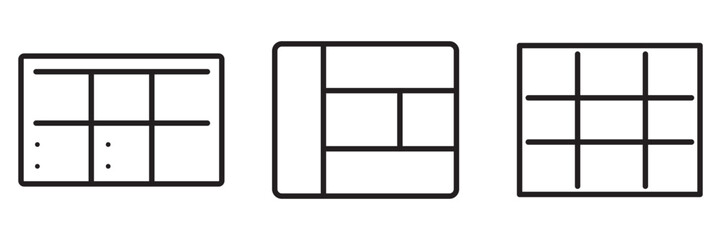 Grid Layout Icon Set – Interface, Dashboard, and Design Structure Symbols for Web and App UI