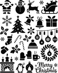 Christmas icons festive symbols vector santa snowman