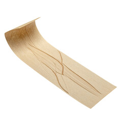 A curved, textured, light-brown wooden object, possibly a serving dish, on a black background