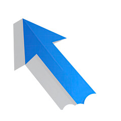 Isometric blue arrow pointing upwards on a black background, with a shadowed white edge