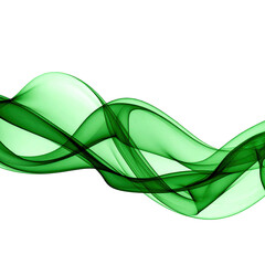 Abstract digital art of flowing, translucent green ribbons against a stark black background