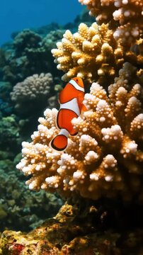 Nemo fish swimming among the coral reefs