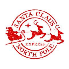 Santa Claus North Pole Grunge Stamp. Full Vector Mail Christmas Design. Holiday Children and Kids Symbol