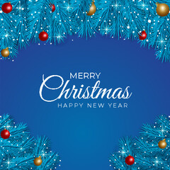 Realistic christmas background leaf with snow and christmas light