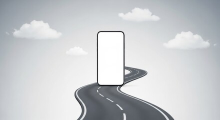 Smartphone navigation app guiding on winding road towards future