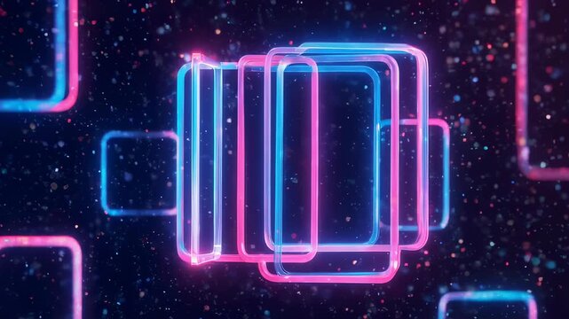 Futuristic abstract composition, neon tubes with colorful gradients on a dark, speckled background