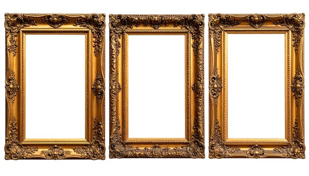 Three gilded ornate picture frames on a white background