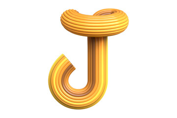 Glossy 3D letter J for modern design. Bold honey colored alphabet. High quality 3D rendering.