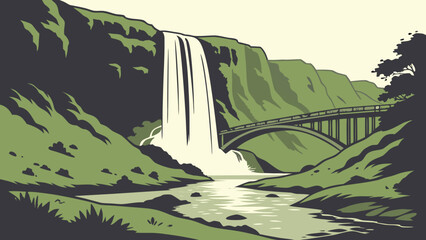 tranquil view of seljlandsfoss waterfall in ice land,cascading behind a iron bridge amid lush green scenery dark view.