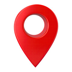 A vibrant, 3D red location marker, glossy and smooth, on a black background