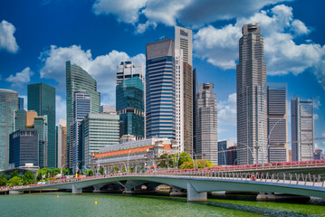Singapore Skyline and view of skyscrapers on Marina Bay at daytime.