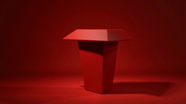 Minimalist red presentation podium against vibrant red backdrop, ideal for product showcases, speaker events, and modern design concepts