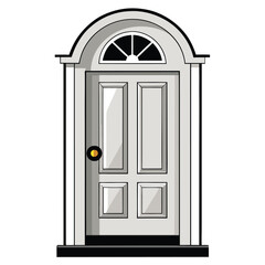 Classic white double door with arched transom window