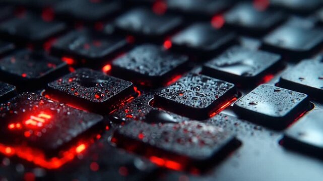 Close-up of a backlit keyboard with red lighting.