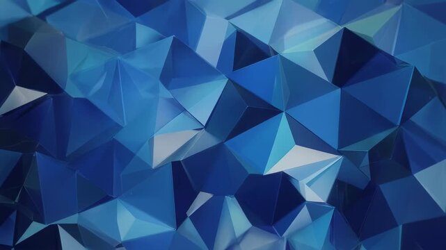 A close-up of an abstract, 3D-rendered geometric composition in various shades of blue