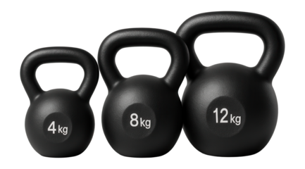 A versatile kettlebell set with varying weights, ideal for home garage workouts.