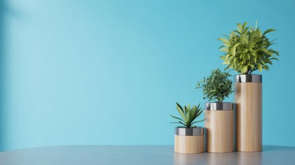 Harmony of Nature and Form: A captivating arrangement of potted plants, each a vibrant embodiment of nature, are artfully displayed on tiered pedestals.