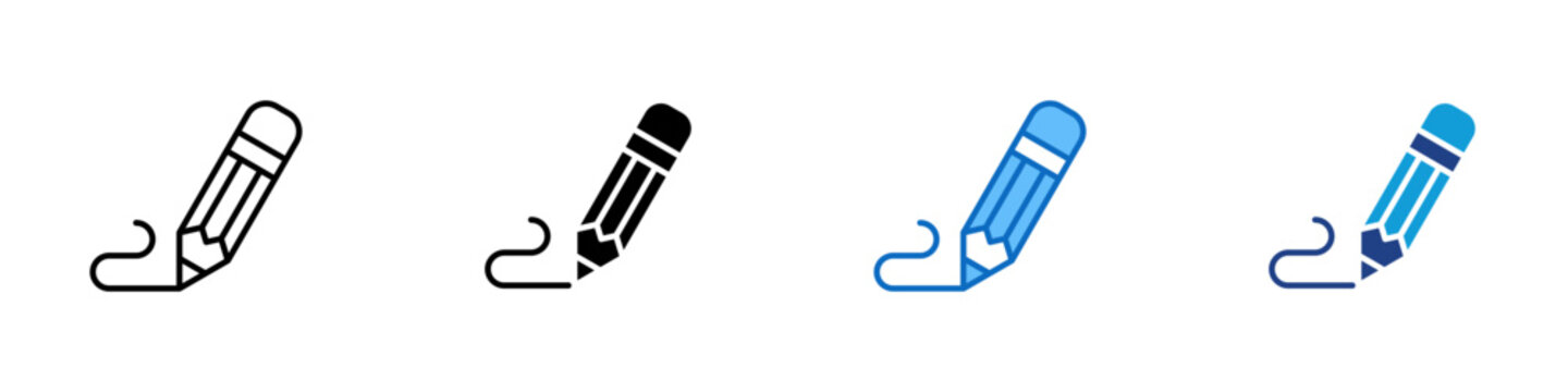 Pencil Tool Multiple Style Icon Design Vector - sharpened pencil symbolizing creativity, writing, sketching, and education
