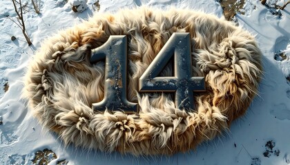 Metallic number "14" set on a furry background
